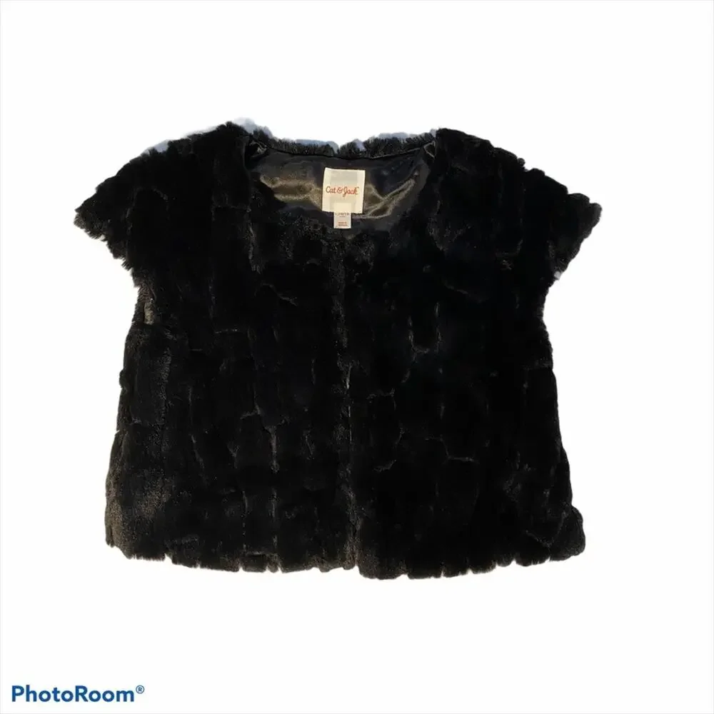 Cat Jack Vest Girls Size Large Faux Fur Black Ebony Special Occasion 10/12